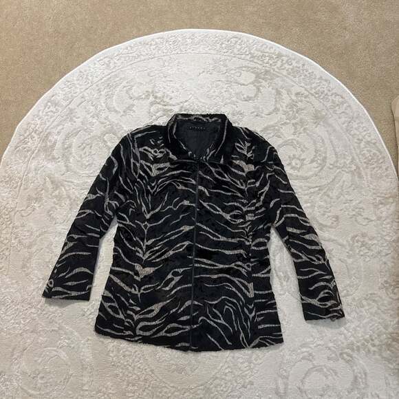 Sisley Italy‎ Zebra Faux Fur Asymmetric Zip Jacket